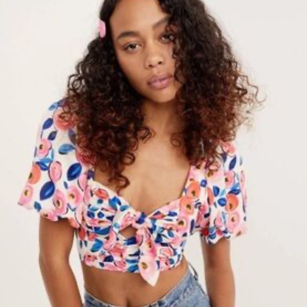 NWT For Love And Lemons Multicolor Floral Puff Sleeve Top
